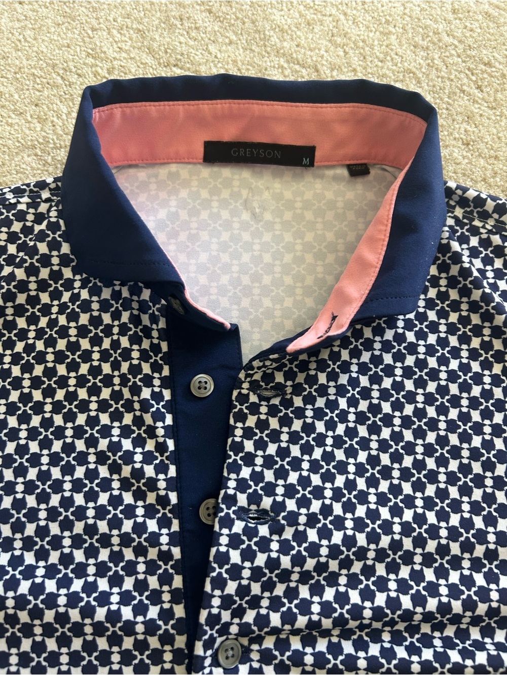 Greyson Men’s Navy & Pink Patterned Logo Polo Shirt